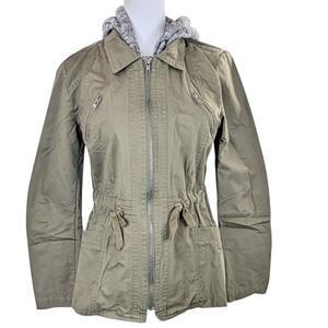 Love Tree Utility Jacket Size Small Knit Hood Full Zip Military Green Streetwear
